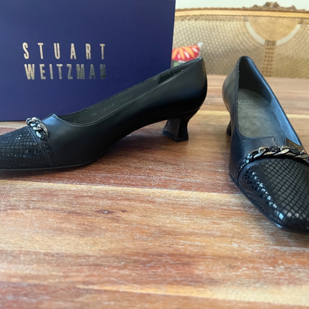 Stuart Weitzman Captiva Block Heels In Black Napp… - image 3